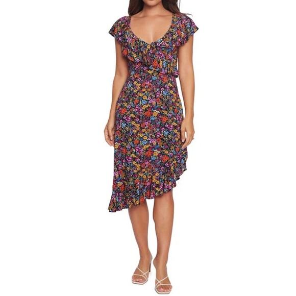 Lost + Wander Sleeveless Flora Garden Asymmetric Ruffled Midi Dress Large NWT - Picture 1 of 13